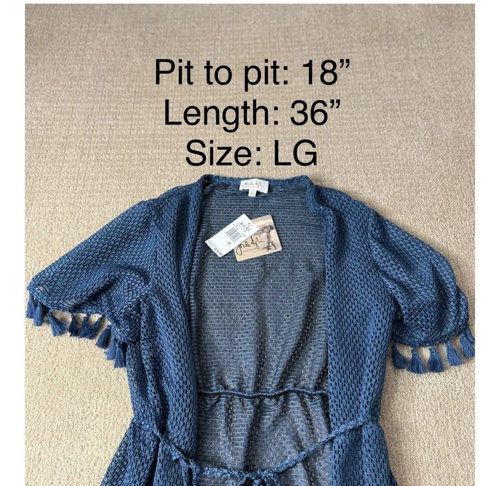 Jordan Taylor Indigo Cover-Up Tassel Sleeve‎ Open Front Cardigan Large
